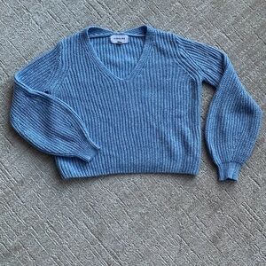 Highline Collective Balloon Sleeve Cropped V Neck Ribbed Sweater XS